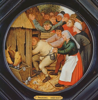Der Betrunkene wird in den Schweinestall gestoßen von Pieter Brueghel the Younger